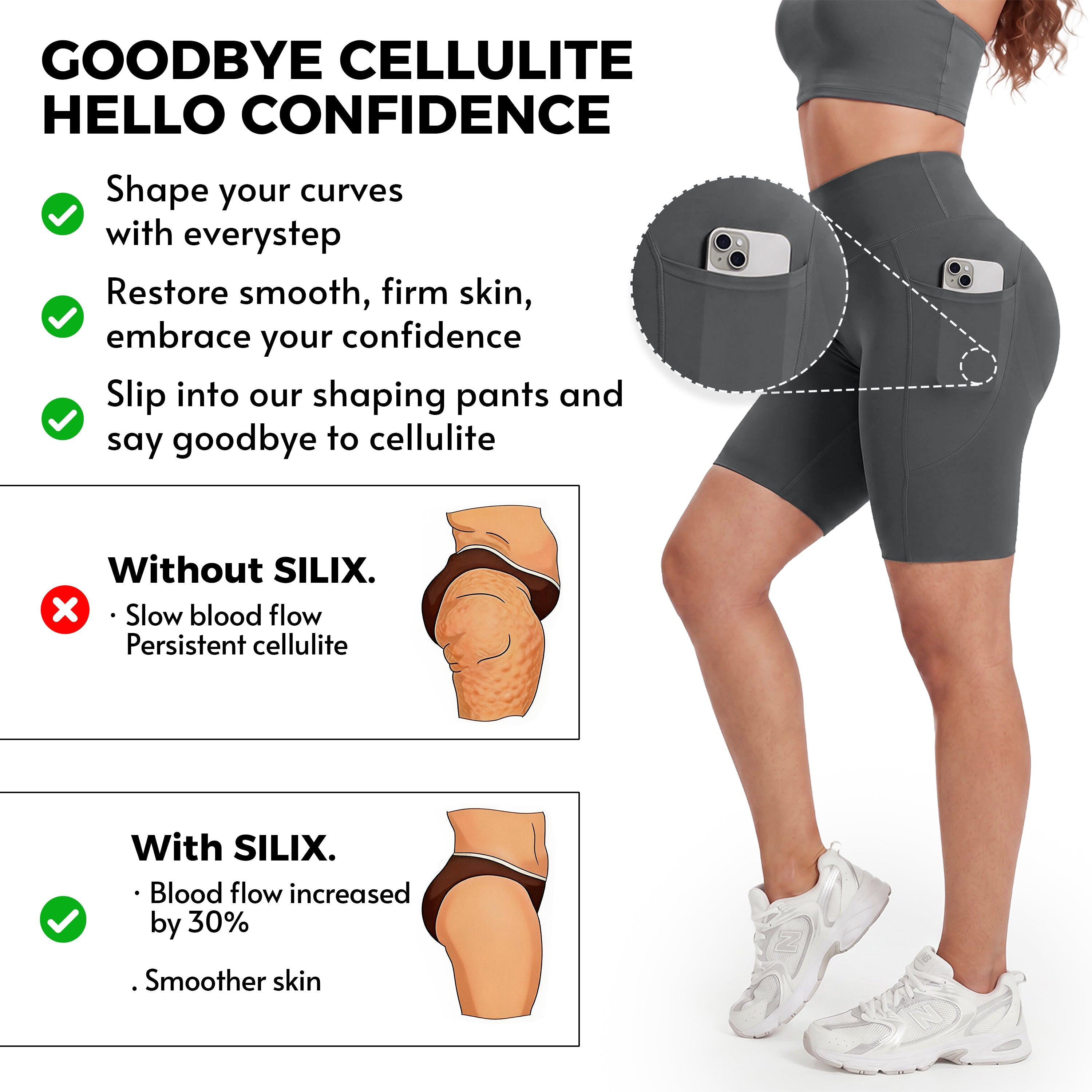 Silix™ Pocket Anti-Cellulite Sculpting Short Leggings