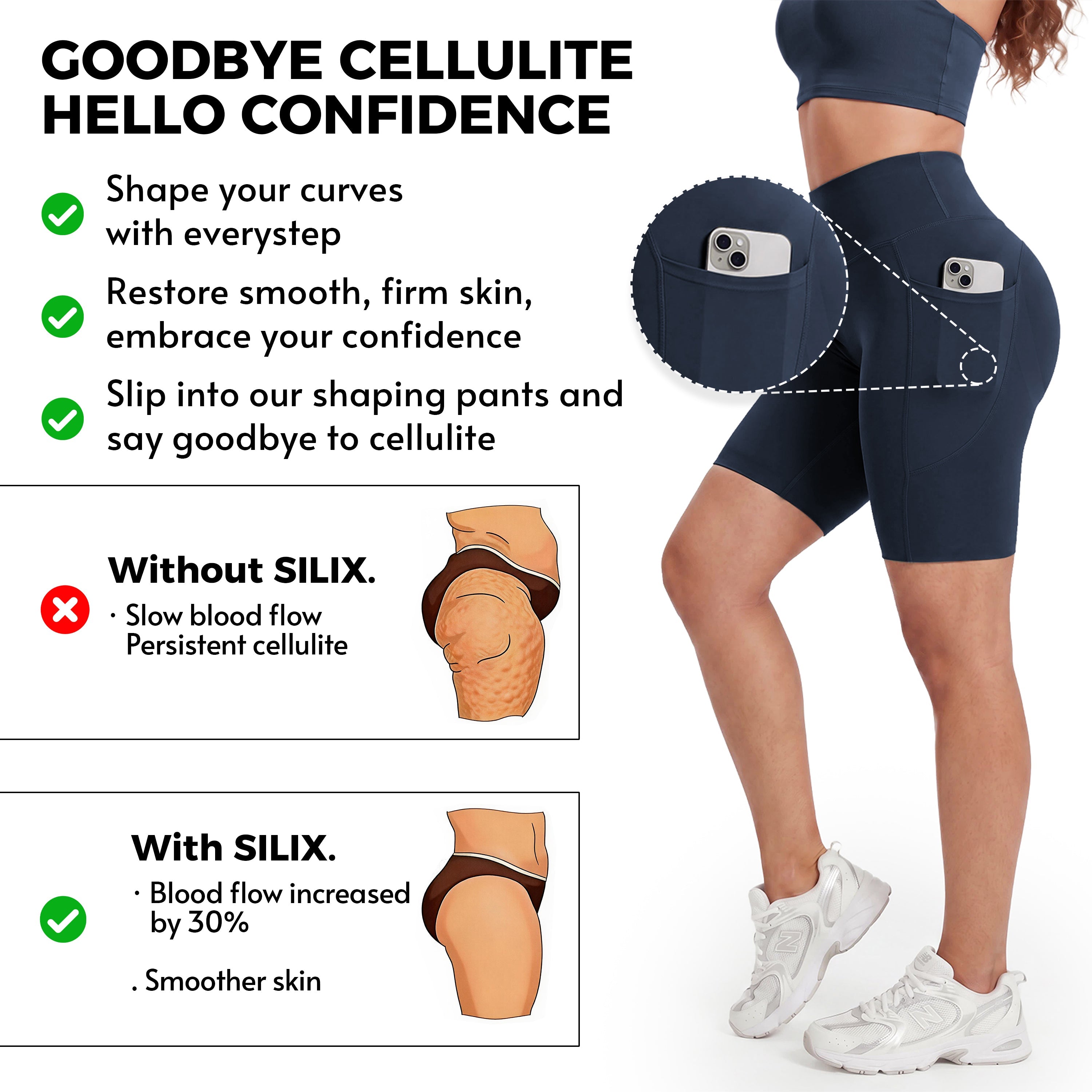Silix™ Pocket Anti-Cellulite Sculpting Short Leggings